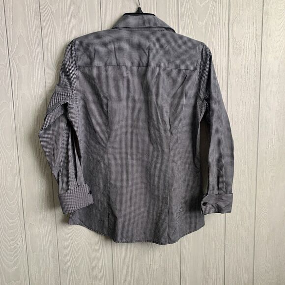 Foxcroft Black/White Plaid Print Long Sleeve Button Down Size S - Picture 3 of 3